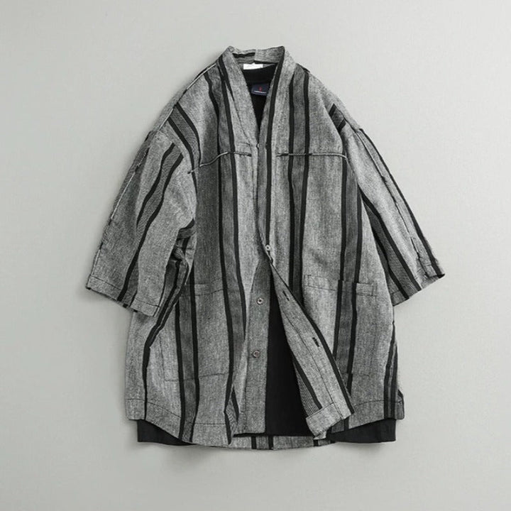 Japanese Striped Loose Kimono Shirt Half Sleeve Cardigan