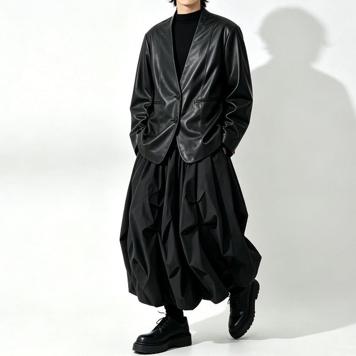 Japanese Loose PU Leather Blazer Jacket