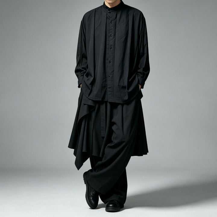 Japanese Minimalist High-waist Asymmetrical Layered Loose Wide-leg Skirt-pants