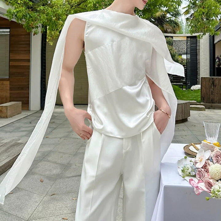 Loose-fitting Sleeveless Top with Ribbon-tie Detailing