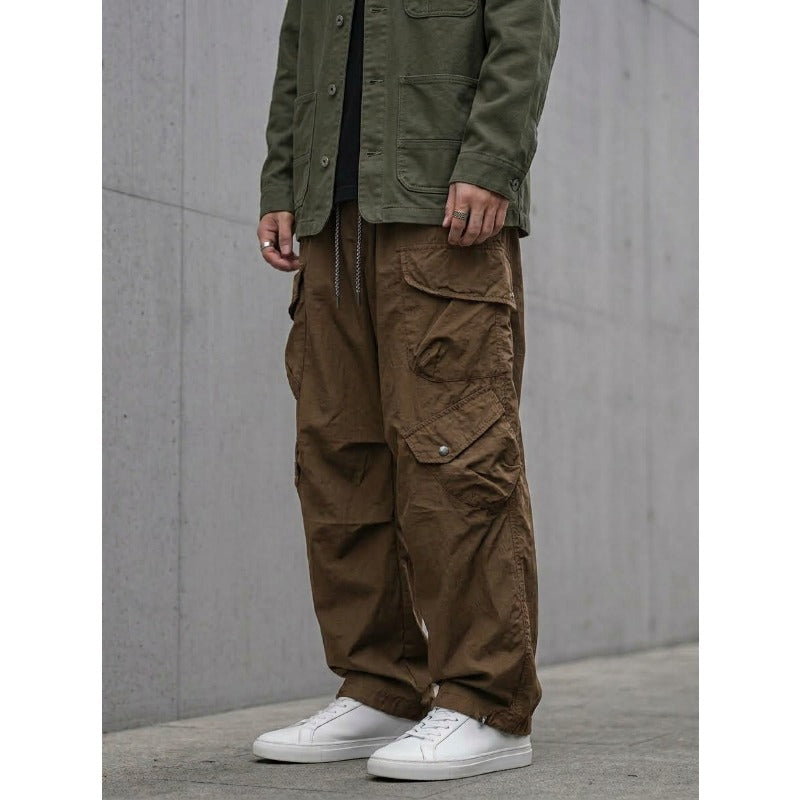 Japanese Loose Multi-pocket Straight-leg Cuffed Cargo Pants