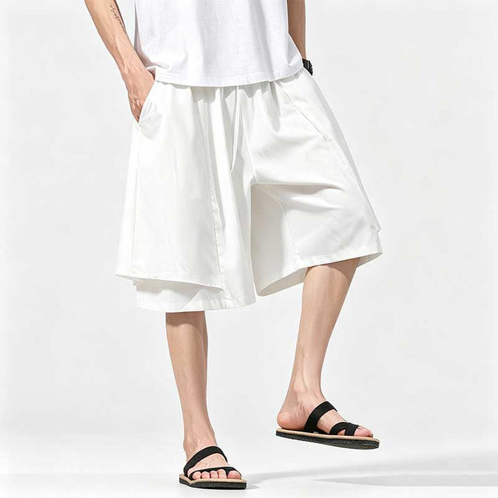 Ice Silk Loose-fitting Faux Two-piece Shorts