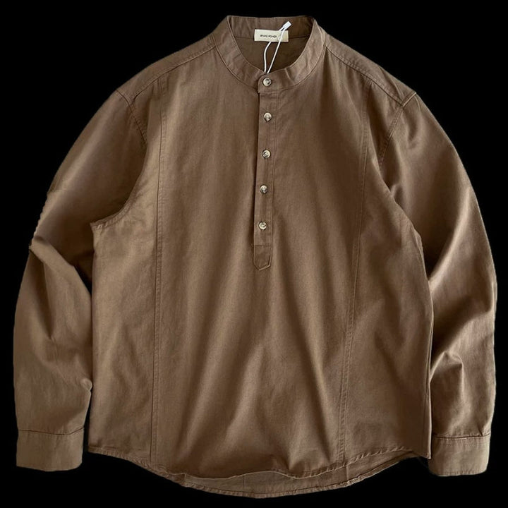 Heavyweight Japanese-style Henley Collar Long-sleeved Shirt