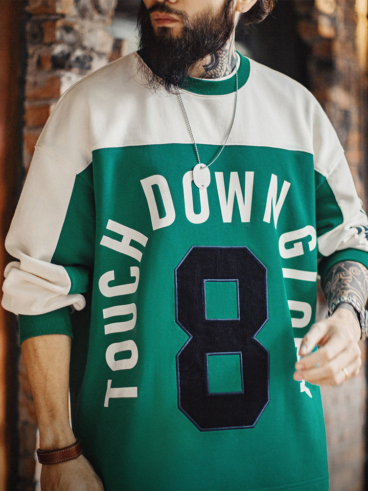 Number 8 Retro American Football-Style Colorblock Pullover Sweatshirt
