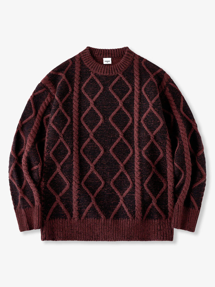 Crew Neck Sweater with Diamond Cable Knit Pattern