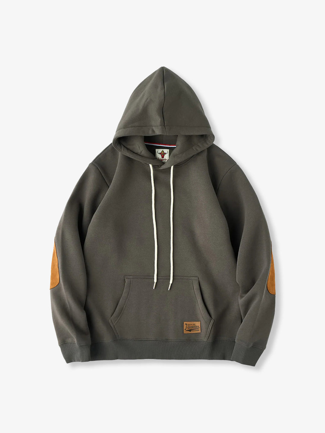 Pullover hoodie with brushed lining and contrast elbow patches