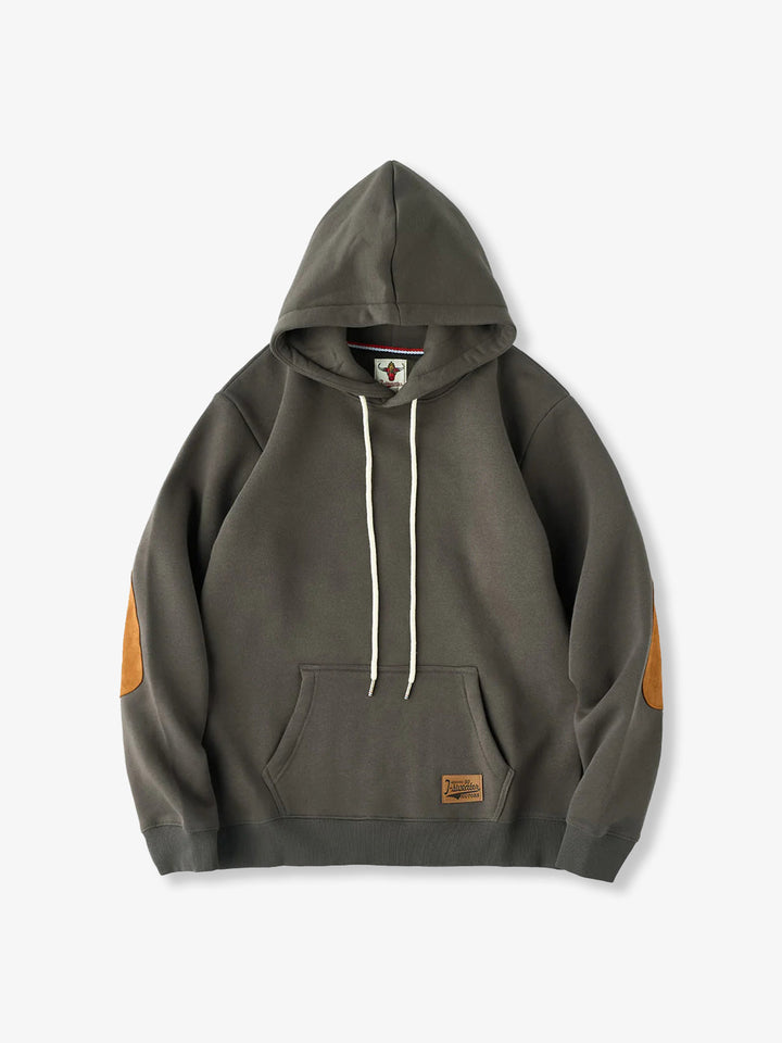 Pullover hoodie with brushed lining and contrast elbow patches