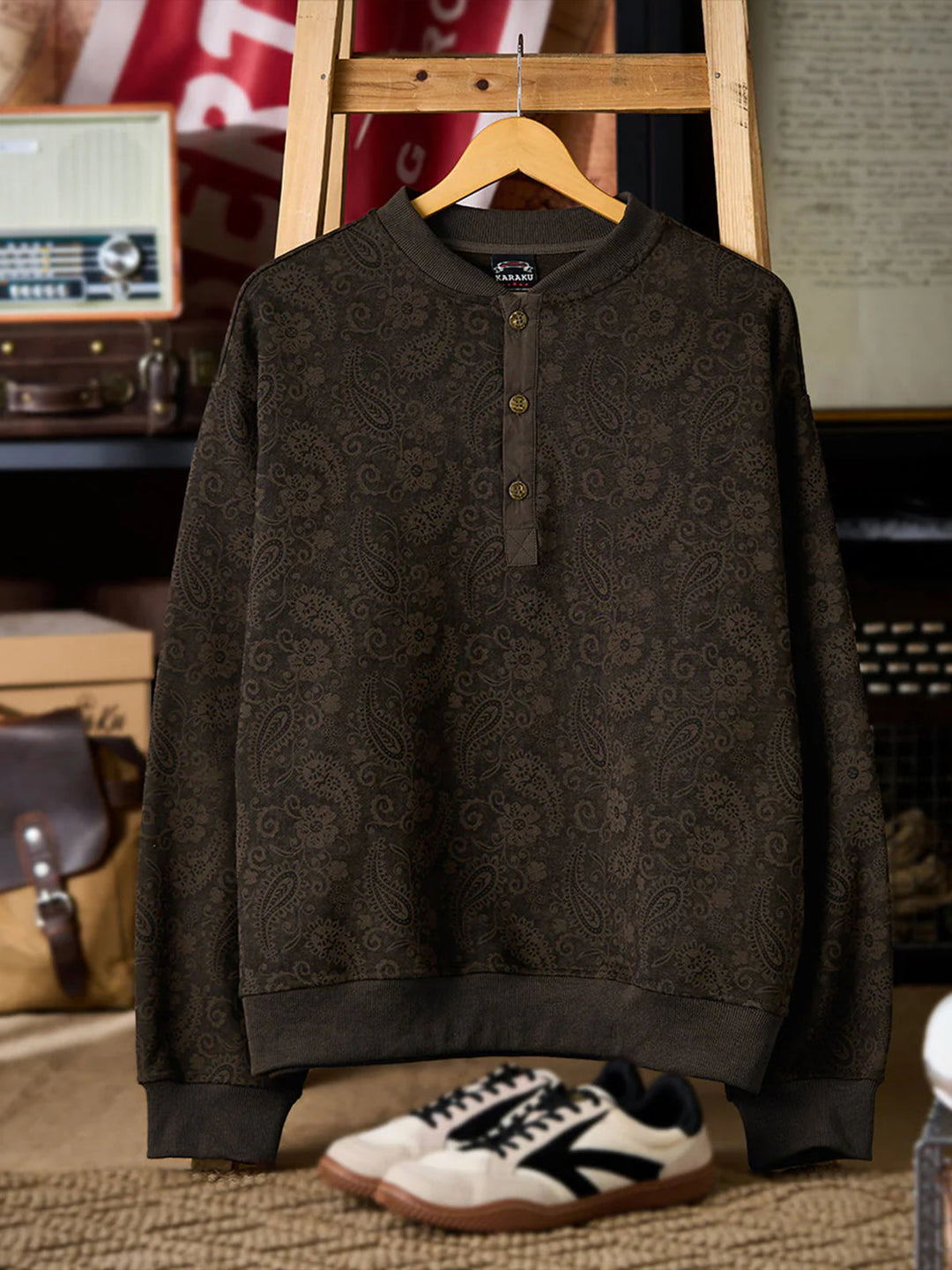 Washed Paisley All-Over Half-Button Sweatshirt