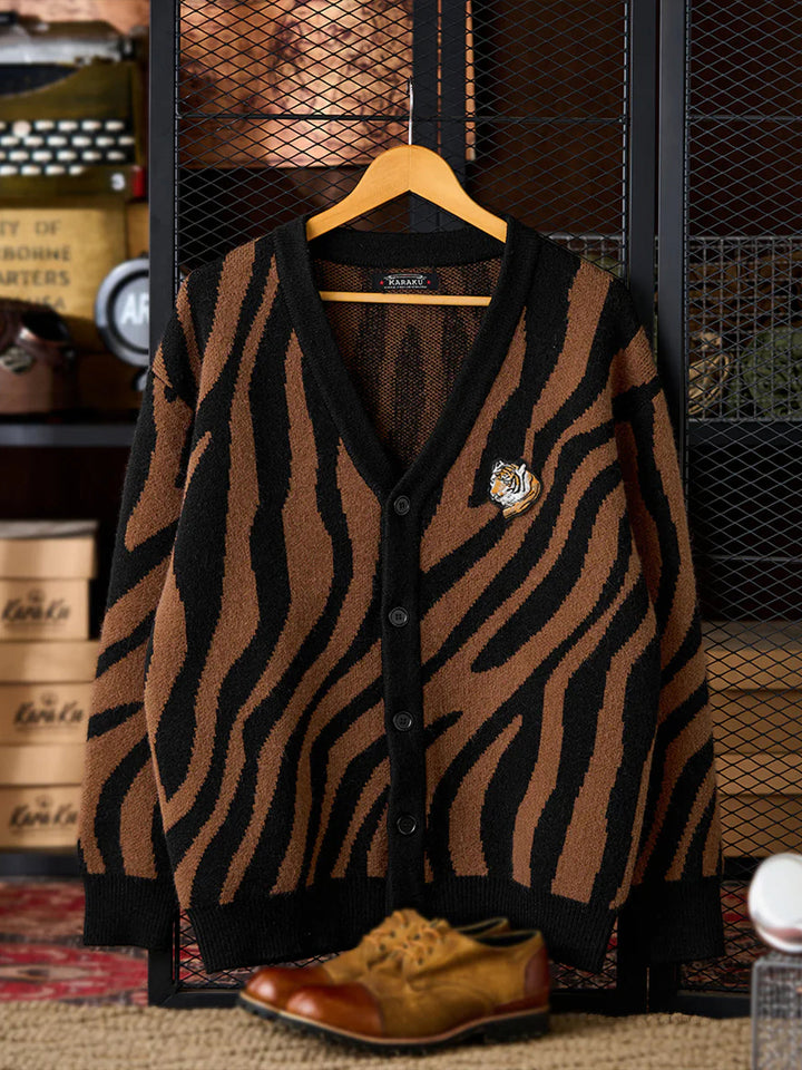 Karaku × Satoshi Kawamata ‘Tiger’ Embroidered Jacquard Knit Cardigan