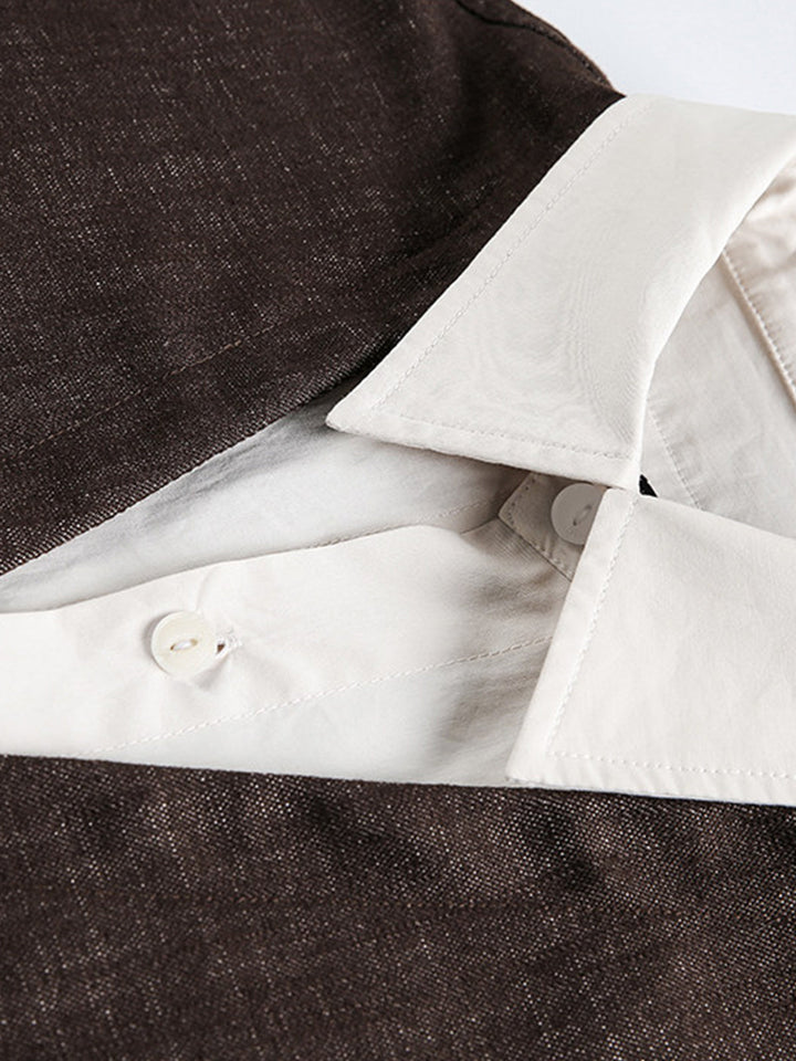 White Shirt snd V-Neck Sweatshirt Pullover with Faux Layered Design