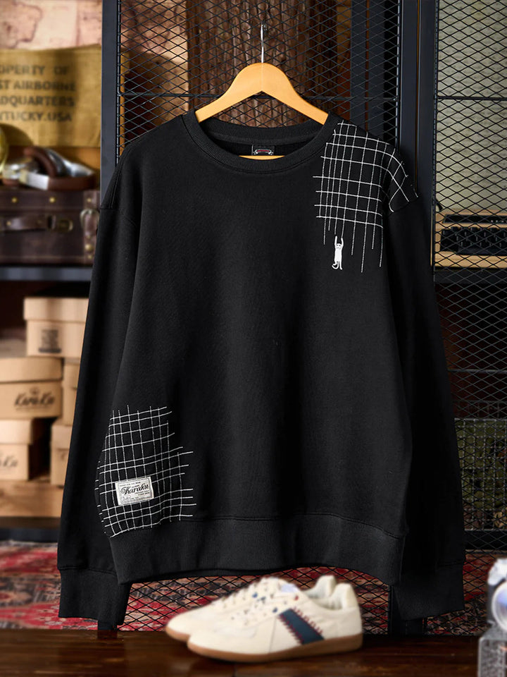 “Scratching Cat” Sashiko Embroidered Sweatshirt