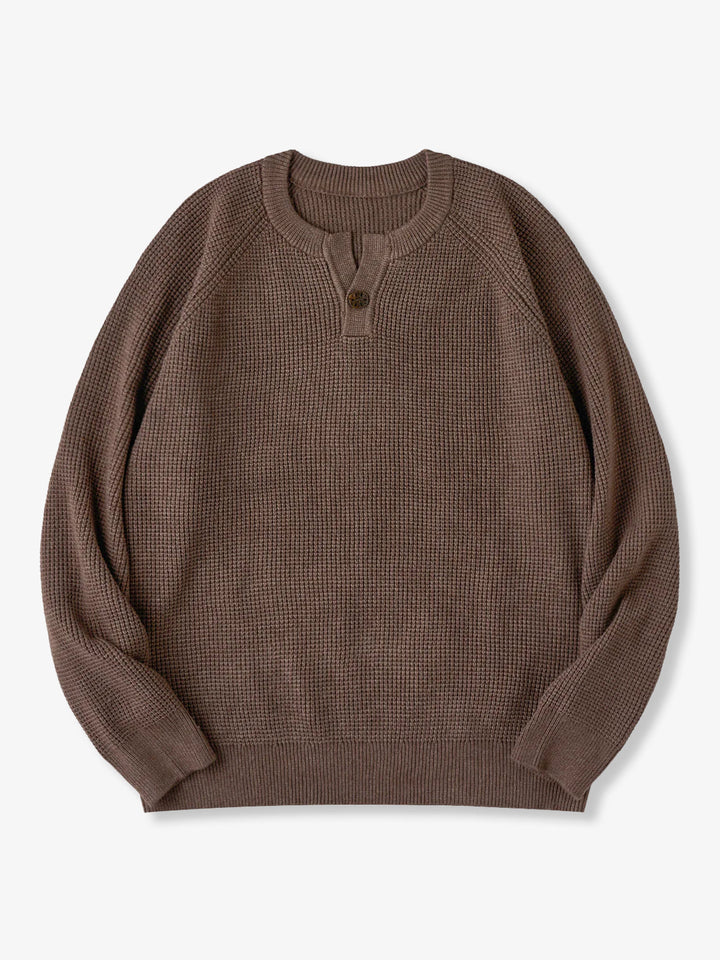 Heavyweight Mini-Waffle Henley Knit Sweater