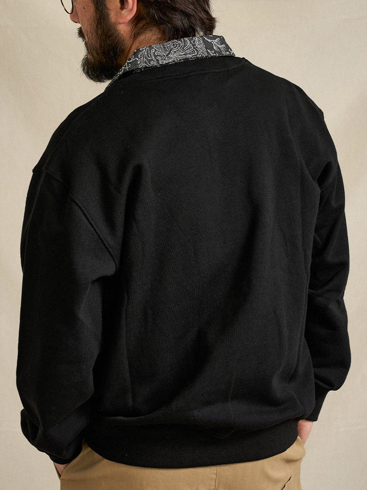 Karaku Embroidered Polo Sweatshirt with Jacquard Paisley Collar &amp; Placket