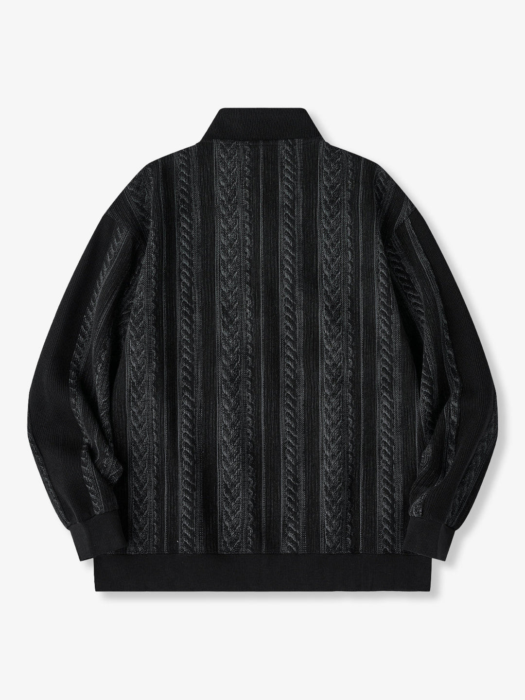 3-Button High-Neck Jacquard Knit Sweatshirt