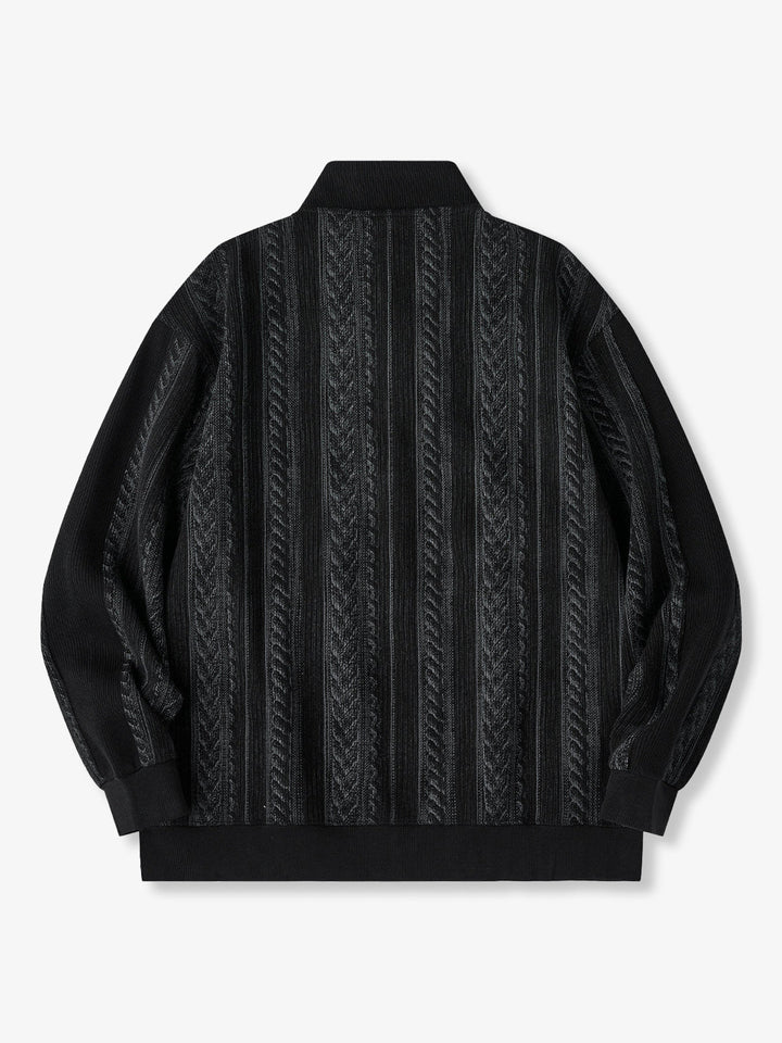 3-Button High-Neck Jacquard Knit Sweatshirt