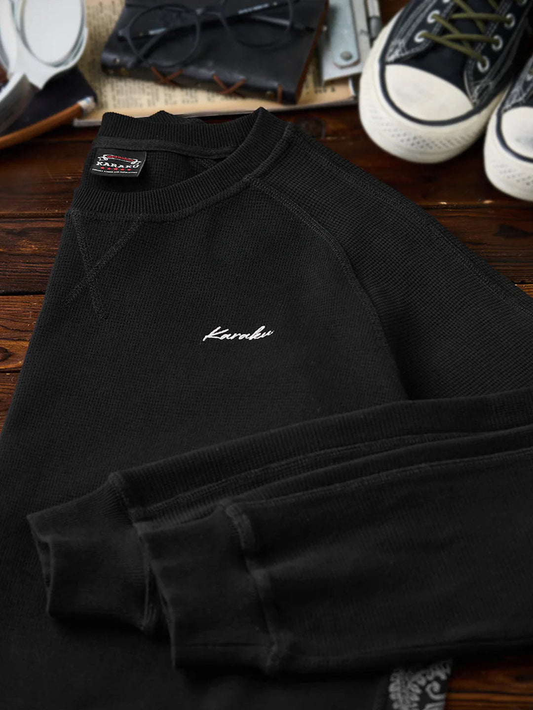 Jacquard Paisley Panel “KaraKu” Embroidered Mini Waffle Sweatshirt