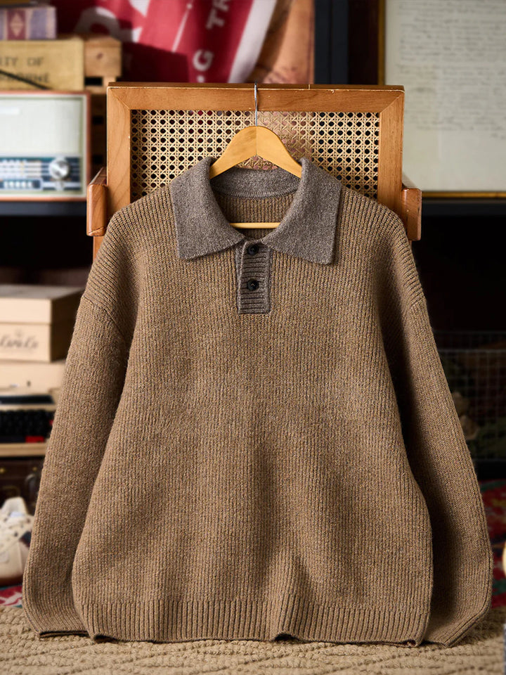 590g Heavyweight Polo-Collar Knit Sweater