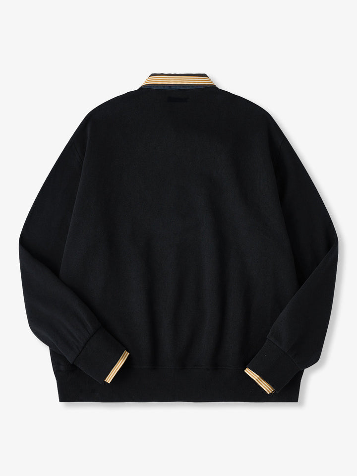 Faux-Layered V-Neck Sweatshirt with Multi-Stripe Shirt Detail