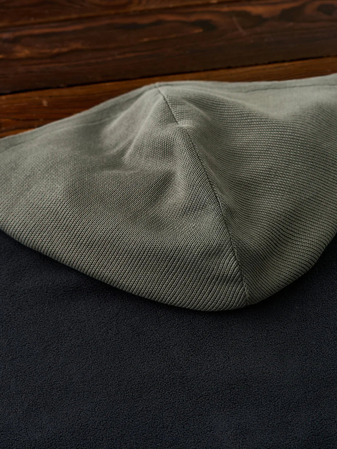Knit-Contrast Double-Sided Brushed Fleece Hoodie