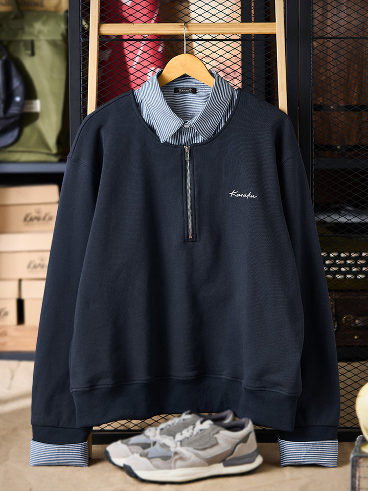 Faux-Layered Stripe Shirt &amp; Half-Zip Pullover Sweatshirt