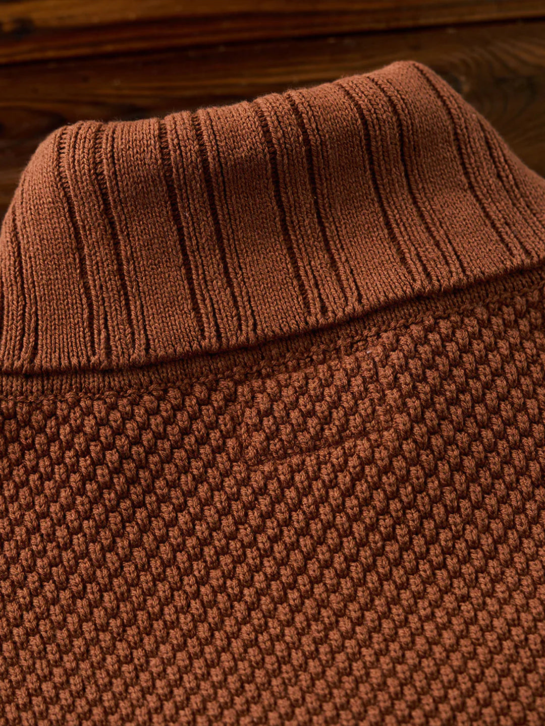 Colorblock Turtleneck Pineapple Knit Sweater with Leather Tag