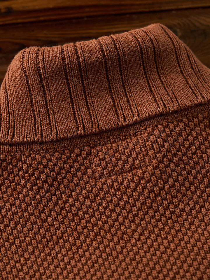 Colorblock Turtleneck Pineapple Knit Sweater with Leather Tag