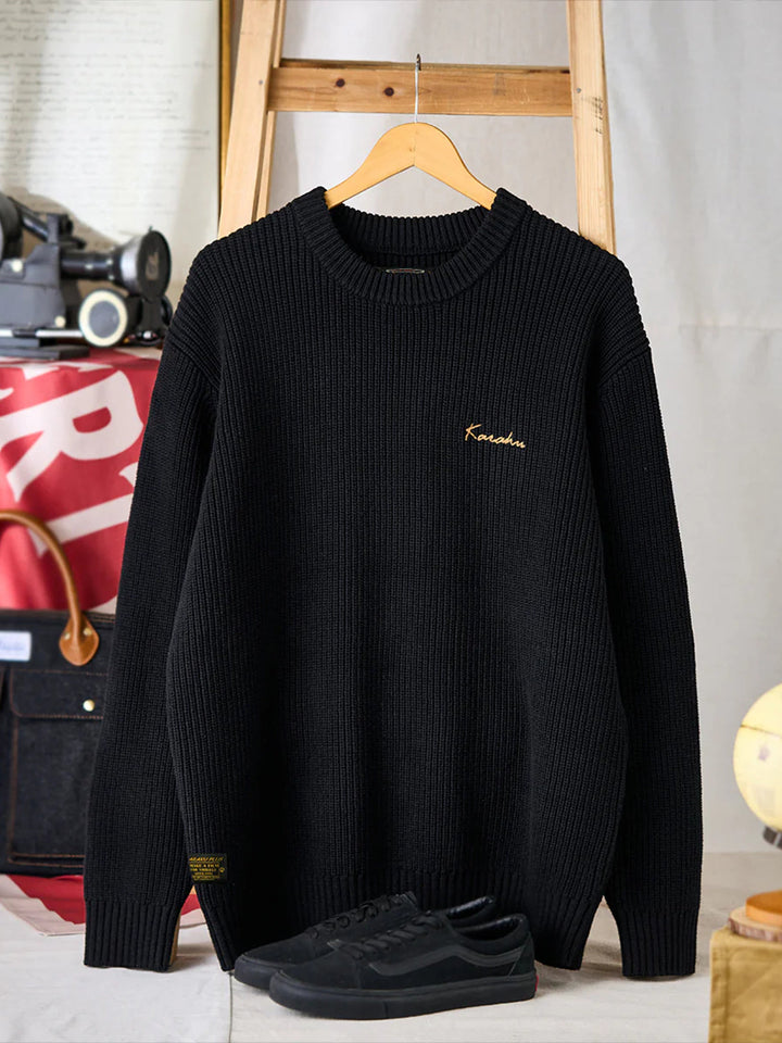 Rib-Knit Sweater with “Karaku” Logo Embroidery