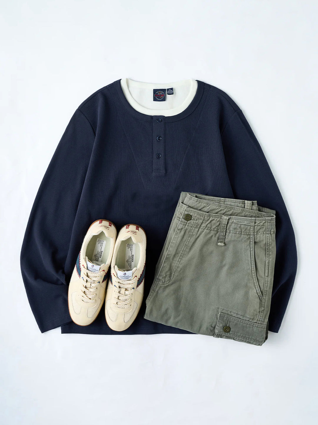 Mini Waffle Henley Long Sleeve Sweatshirt with Faux Layered Design