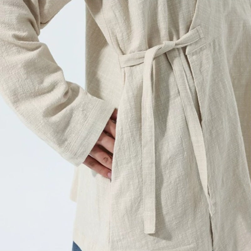 Loose Cotton Layered Cross Front Side Tie Shirt Hanfu