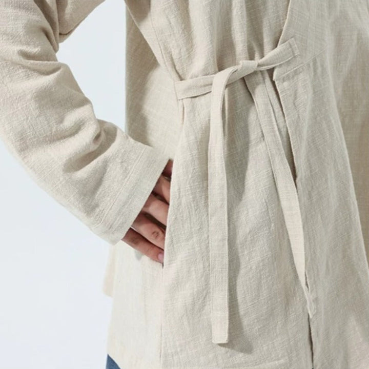 Loose Cotton Layered Cross Front Side Tie Shirt Hanfu