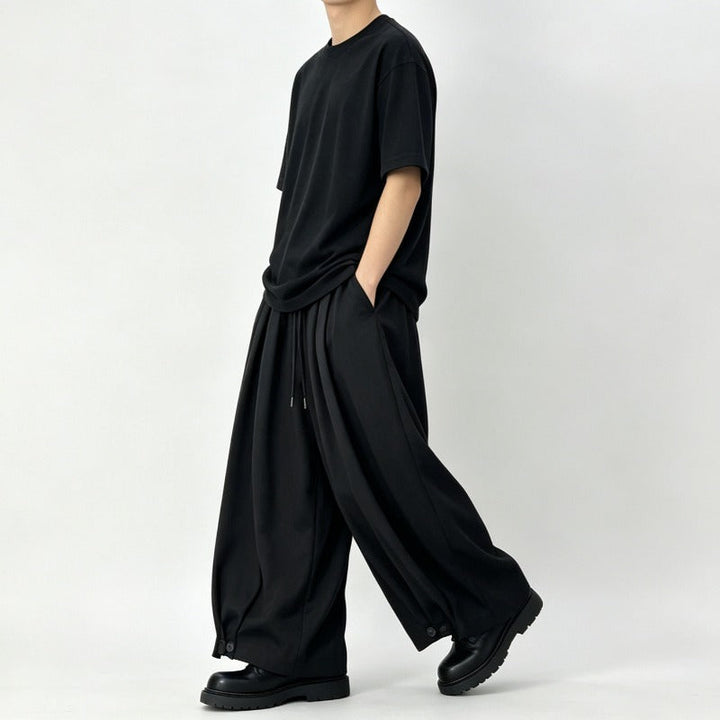 Japanese Elastic-waist Casual Cropped Wide-leg Pants