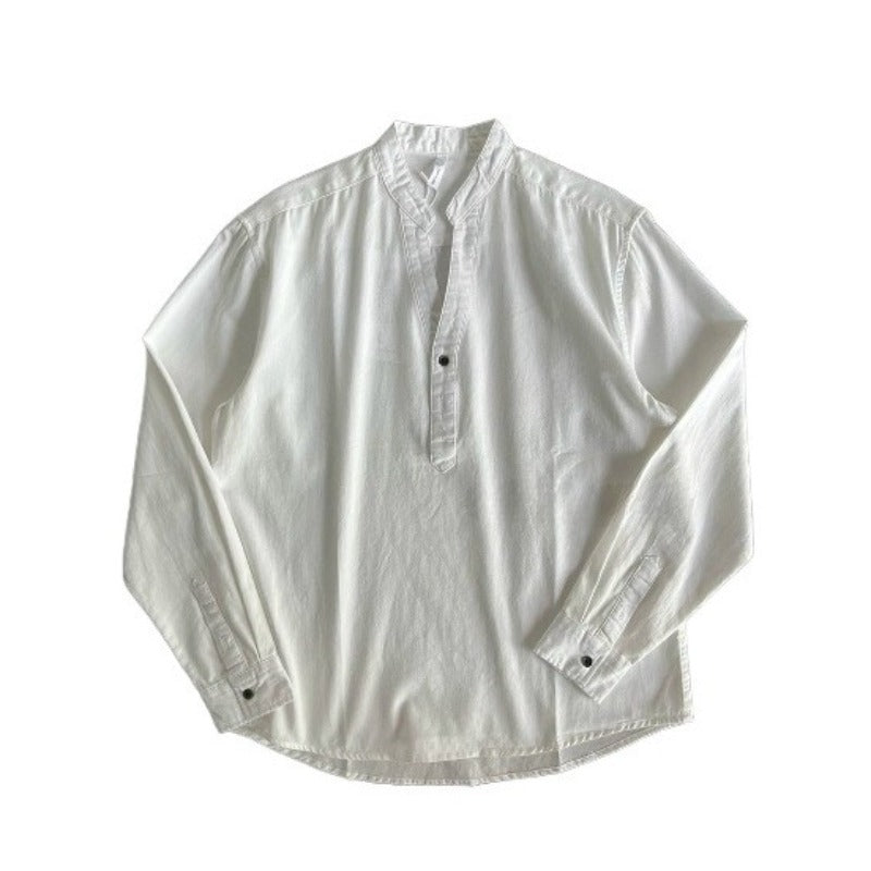 Breathable Cotton Stand Collar Long Sleeve Shirt Casual Top