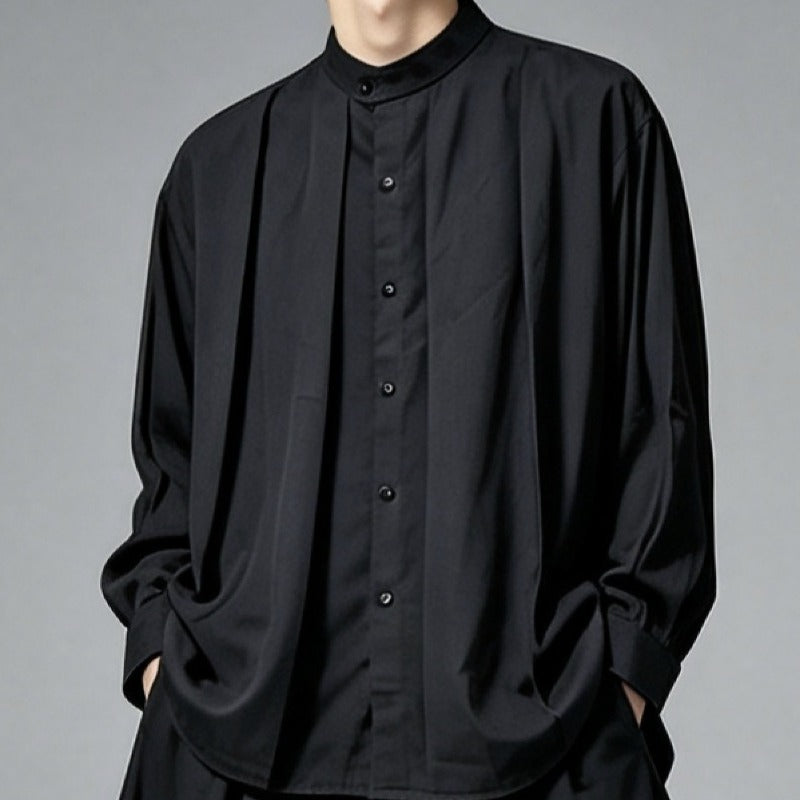 Japanese Draped Loose Long Sleeve Shirt Contrast Line High-waist Loose Wide-leg Pants Two-piece Set
