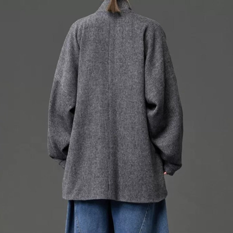 Loose Woolen Cross Front Hanfu Kimono Coat