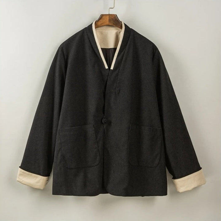 Contrast Trim Frog Button Zen Kimono Jacket