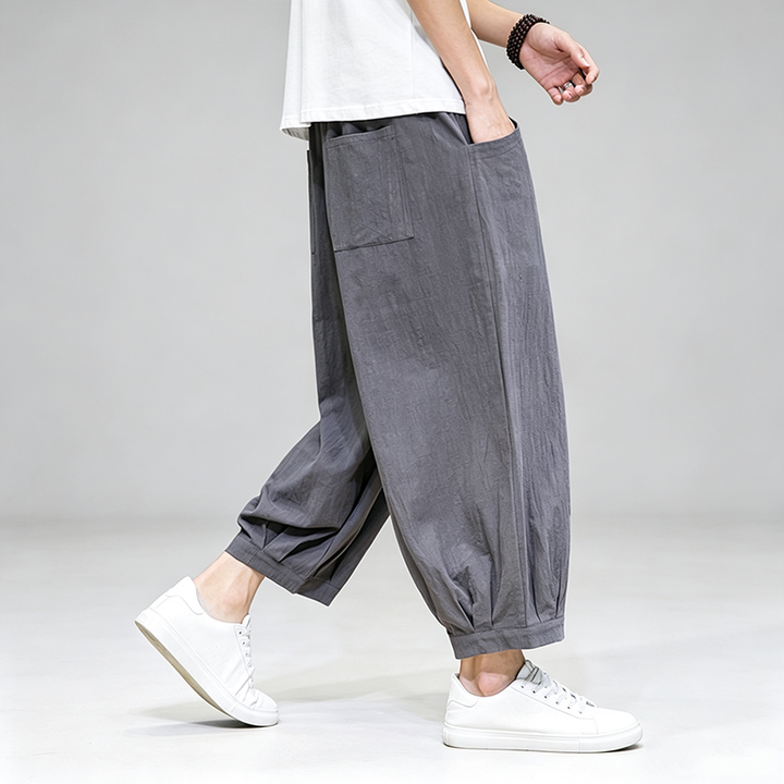 Cropped Waist-Defined Wide Leg Pants
