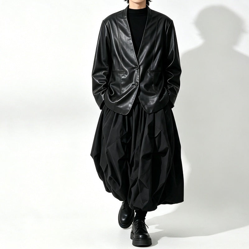 Japanese Loose PU Leather Blazer Jacket