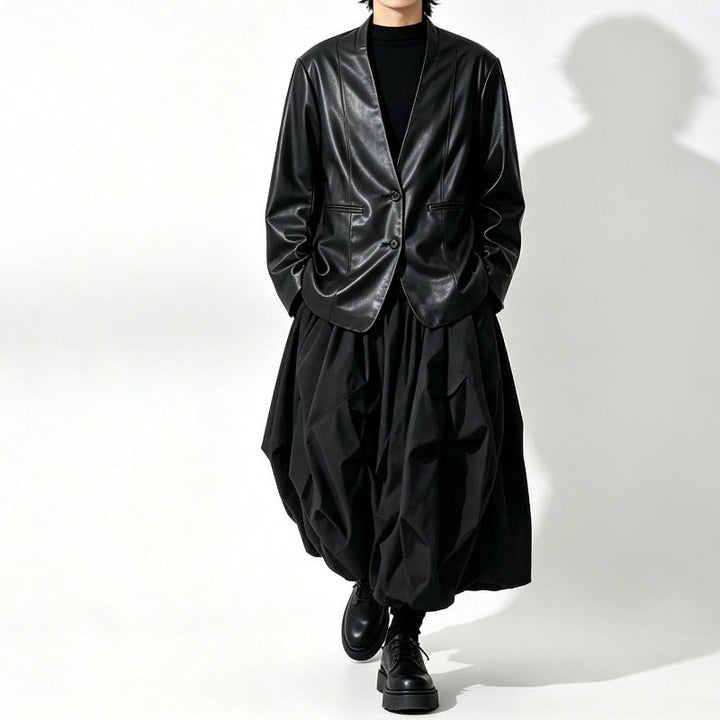 Japanese Loose PU Leather Blazer Jacket