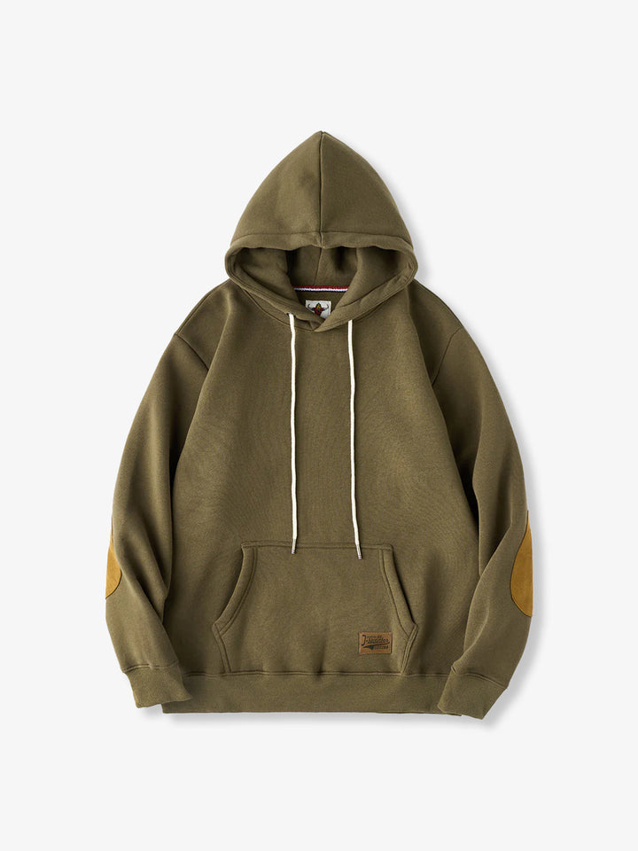 Pullover hoodie with brushed lining and contrast elbow patches