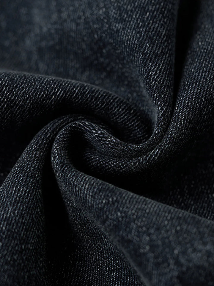 “Alley-oop” Sleeve Embroidery V-Gusset Stone-Washed Denim Sweatshirt