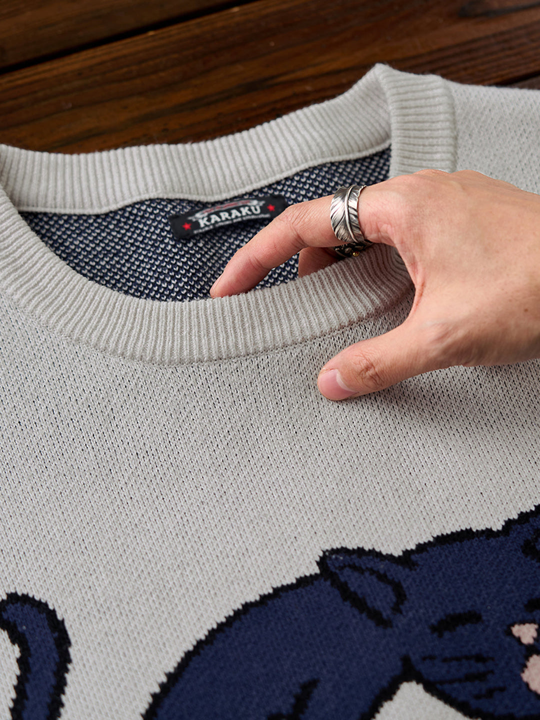 “Black Cat on Skull” Pop Art–Style Jacquard Knit Sweater