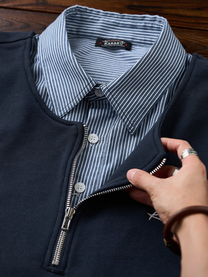 Faux-Layered Stripe Shirt &amp; Half-Zip Pullover Sweatshirt