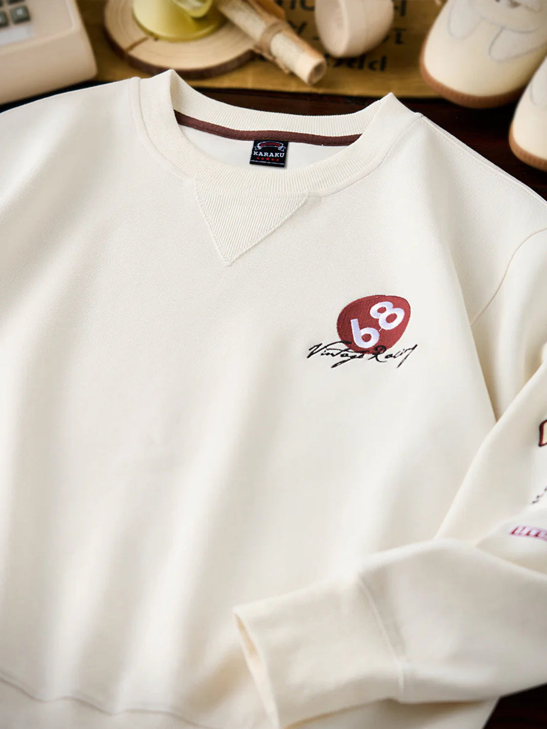 Racing-Inspired Embroidery &amp; Patch V-Gusset Cotton Sweatshirt