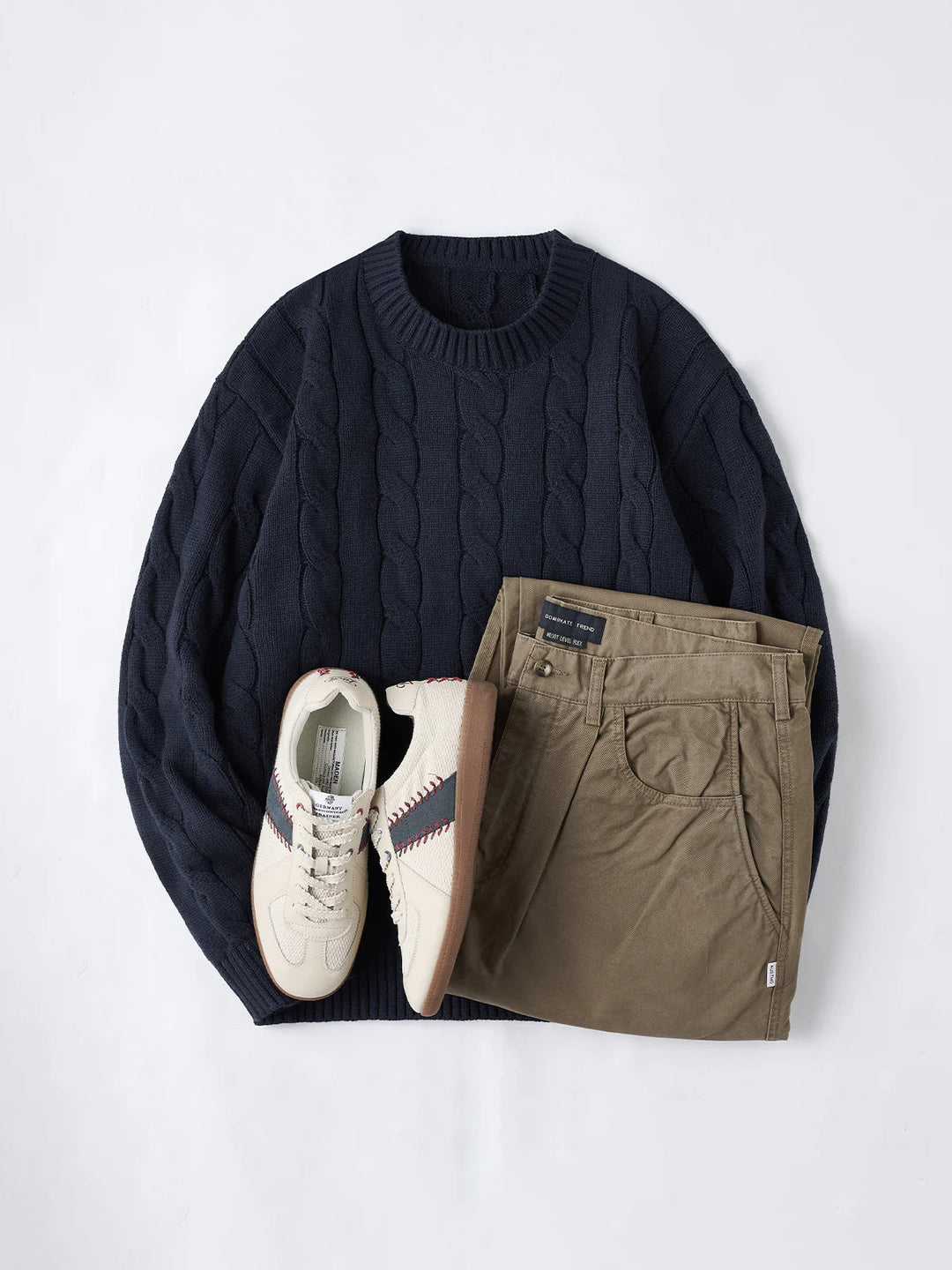 Wool-Blend Cable Knit Crewneck Sweater