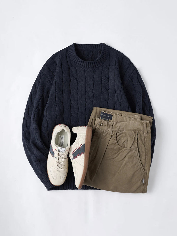 Wool-Blend Cable Knit Crewneck Sweater