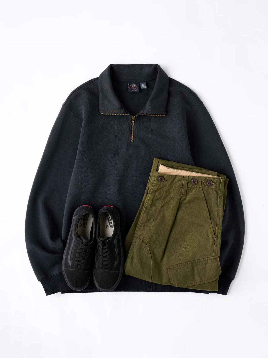 Air Layer Sweatshirt with Antique Bronze Half-Zip