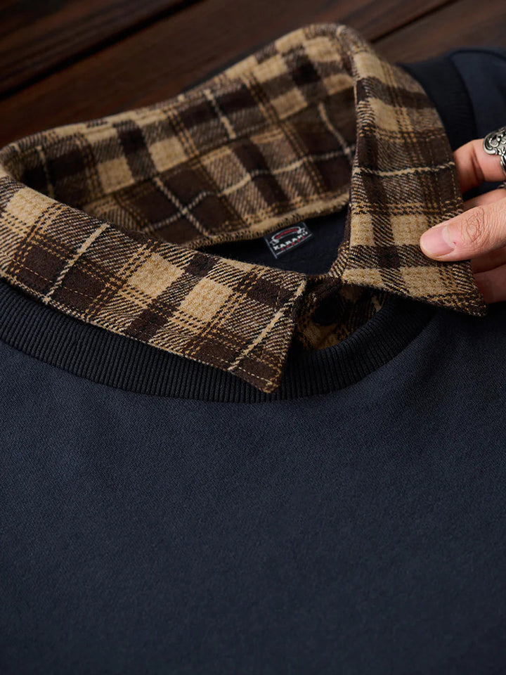 "K" Embroidered Patch Faux-Layered Check Sweatshirt