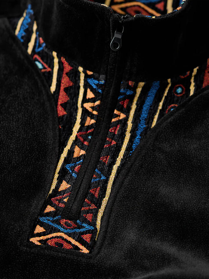 Ethnic Jacquard Combination Half-Zip Polar Fleece Sweatshirt