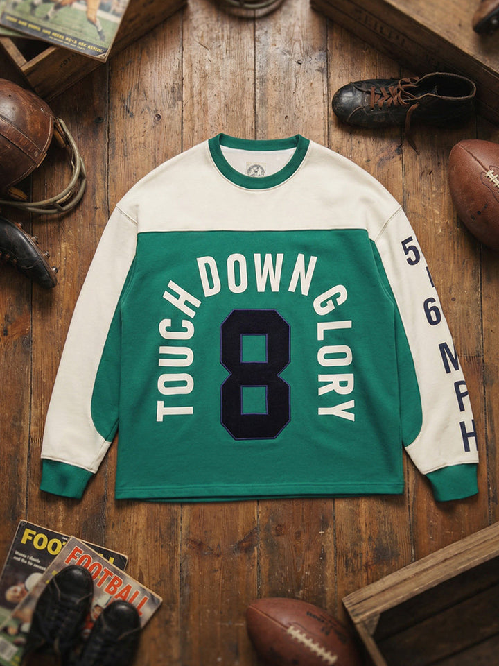 Number 8 Retro American Football-Style Colorblock Pullover Sweatshirt