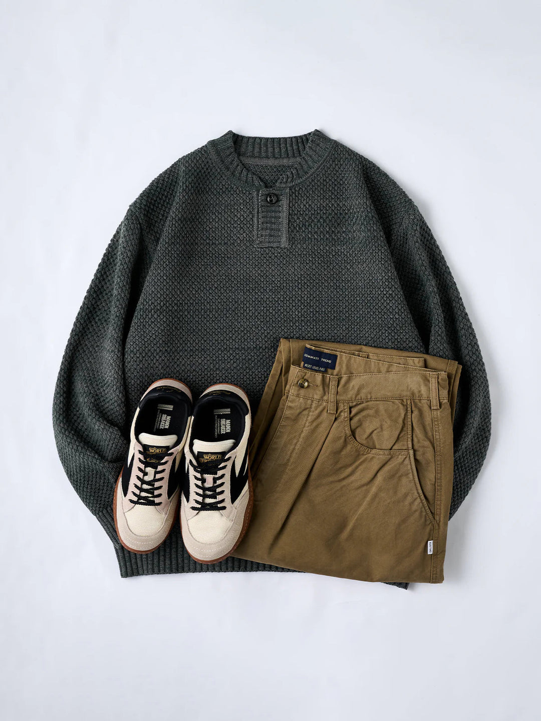 Heavyweight Pineapple Pile Henley Neck Knit Sweater